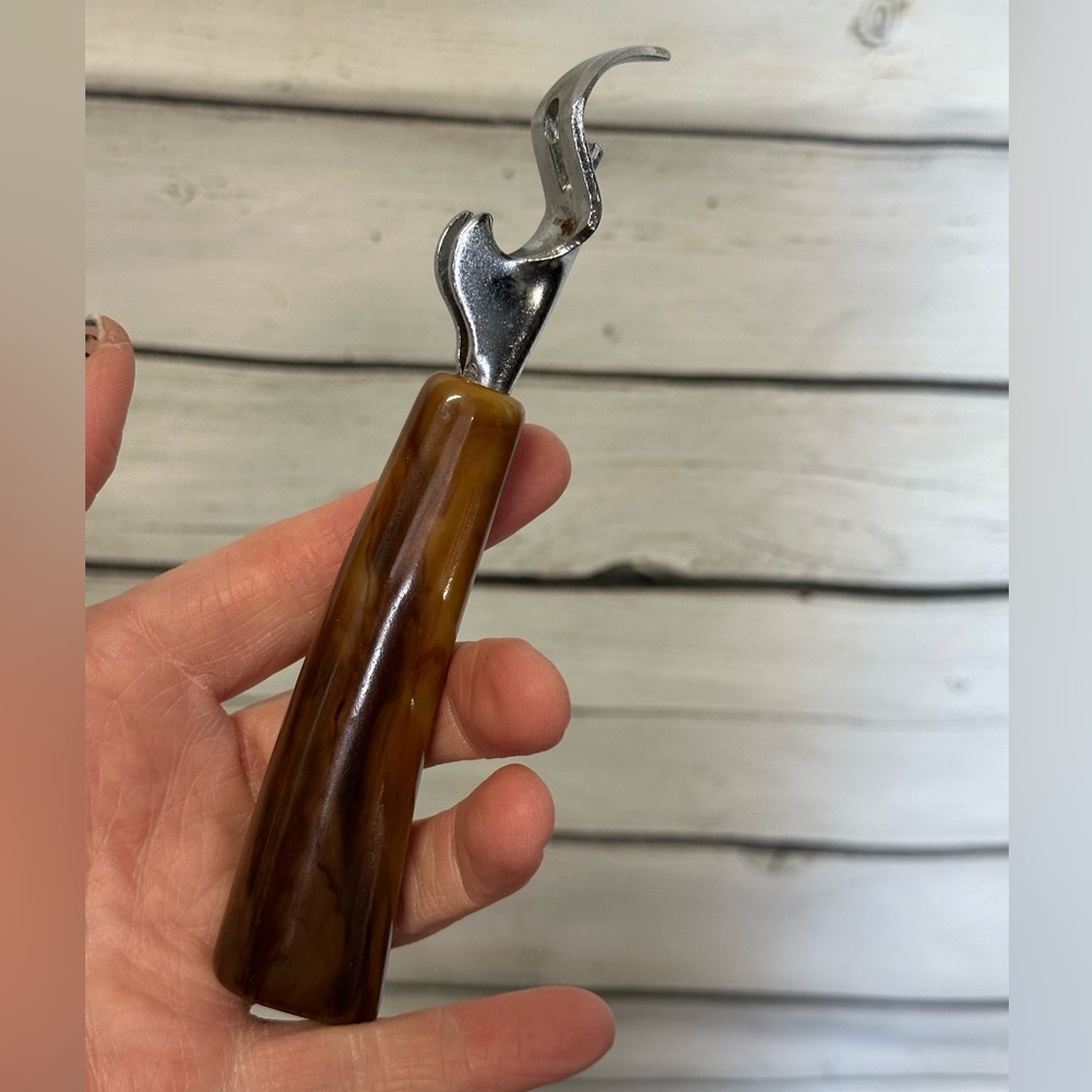 Vintage Bakelite Butterscotch Swirl Handle Beer Can Bottle Opener Tortoise Shell